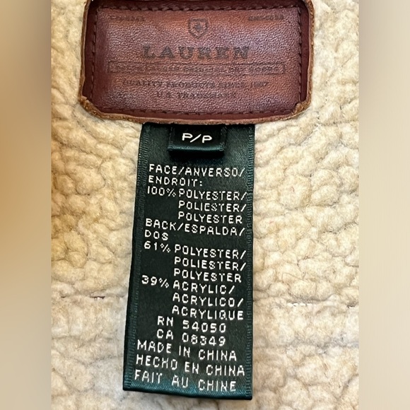 Lauren Ralph Lauren Brown Suede Like Sherpa Lined Full Zip Vest Size Petite P - Picture 7 of 7